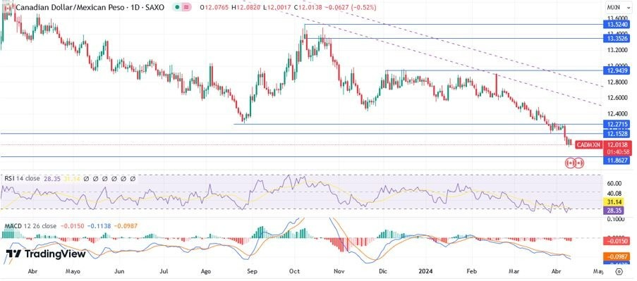 CAD/MXN Hoy: Pronóstico Hoy 11/04 Gráfico Diario | DailyForex.com