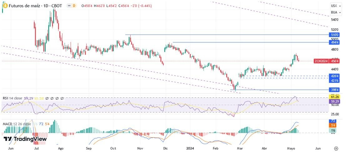 Maíz Hoy: Pronóstico Hoy 10/05 Gráfico Diario | DailyForex.com