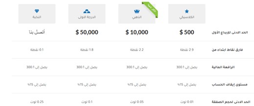 أنواع الحسابات لدى الفيكسو