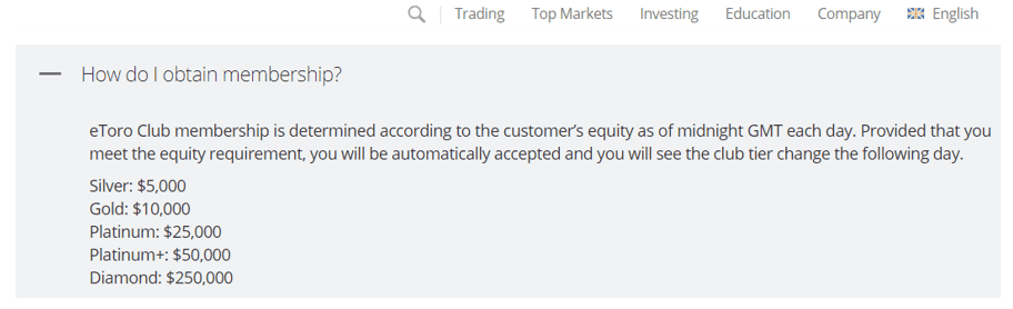 eToro Platinum Membership eToro Platinum Membership