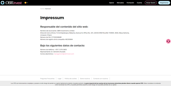 Servicio al cliente Impressum - OBRinvest Servicio al cliente Impressum - OBRinvest