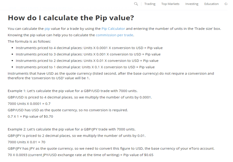 eToro Pip Value eToro Pip Value