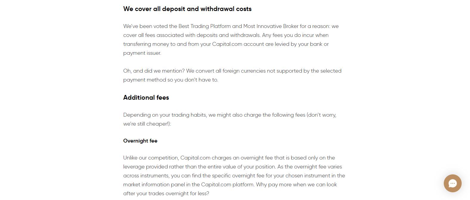 Capital.com Review deposit and withdrawal fees