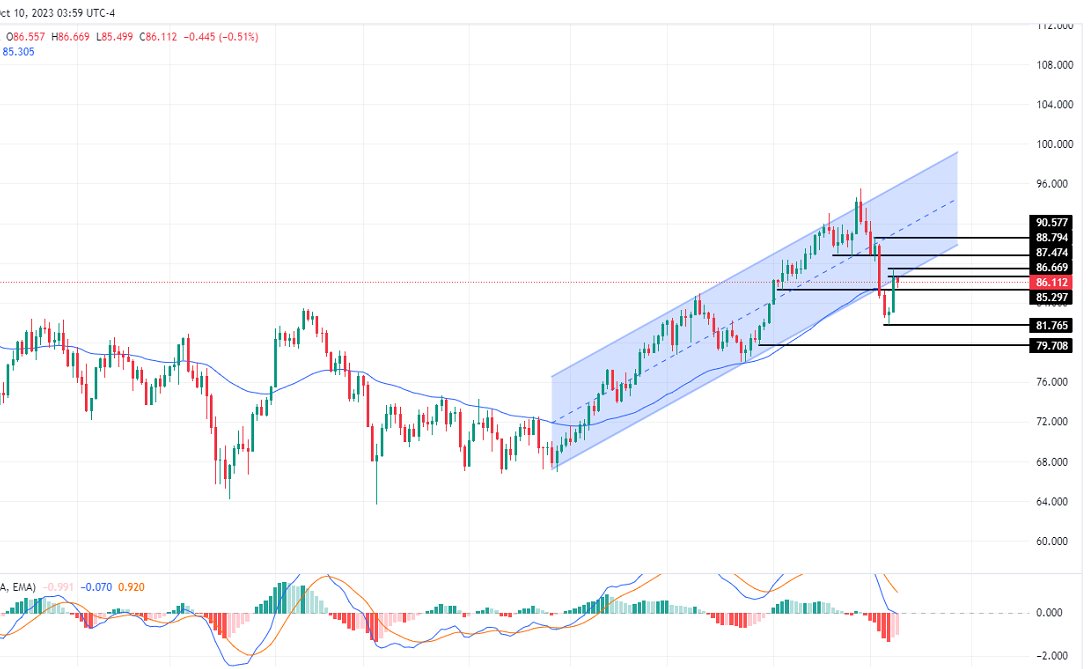 الرسم البياني لسعر النفط على الإطار الزمني لليوم         