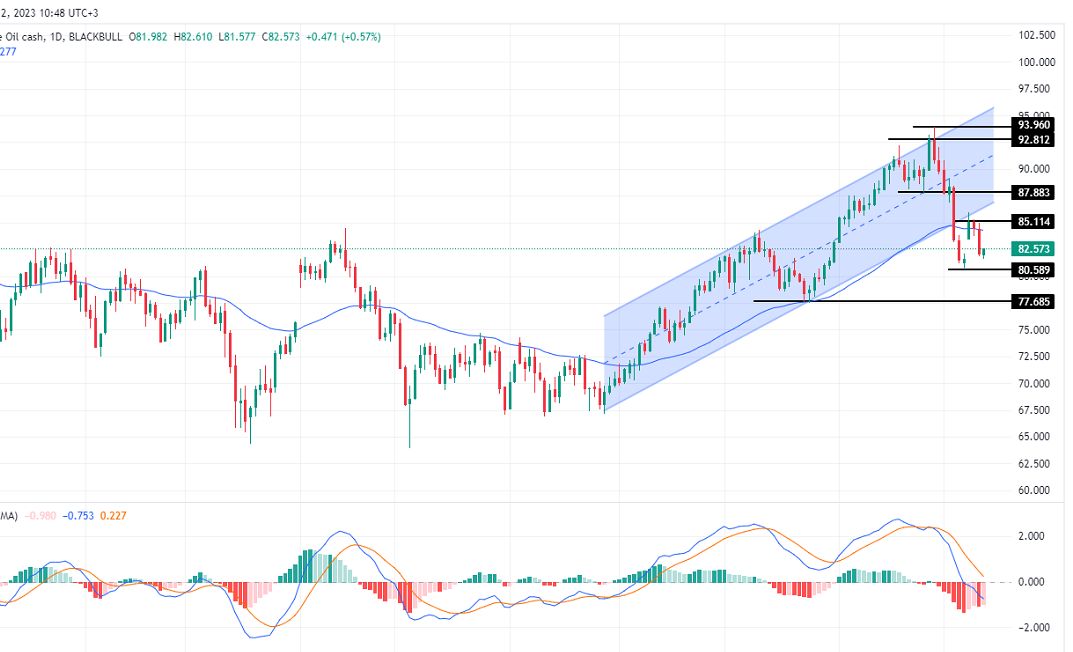 الرسم البياني لسعر النفط على الإطار الزمني لليوم        