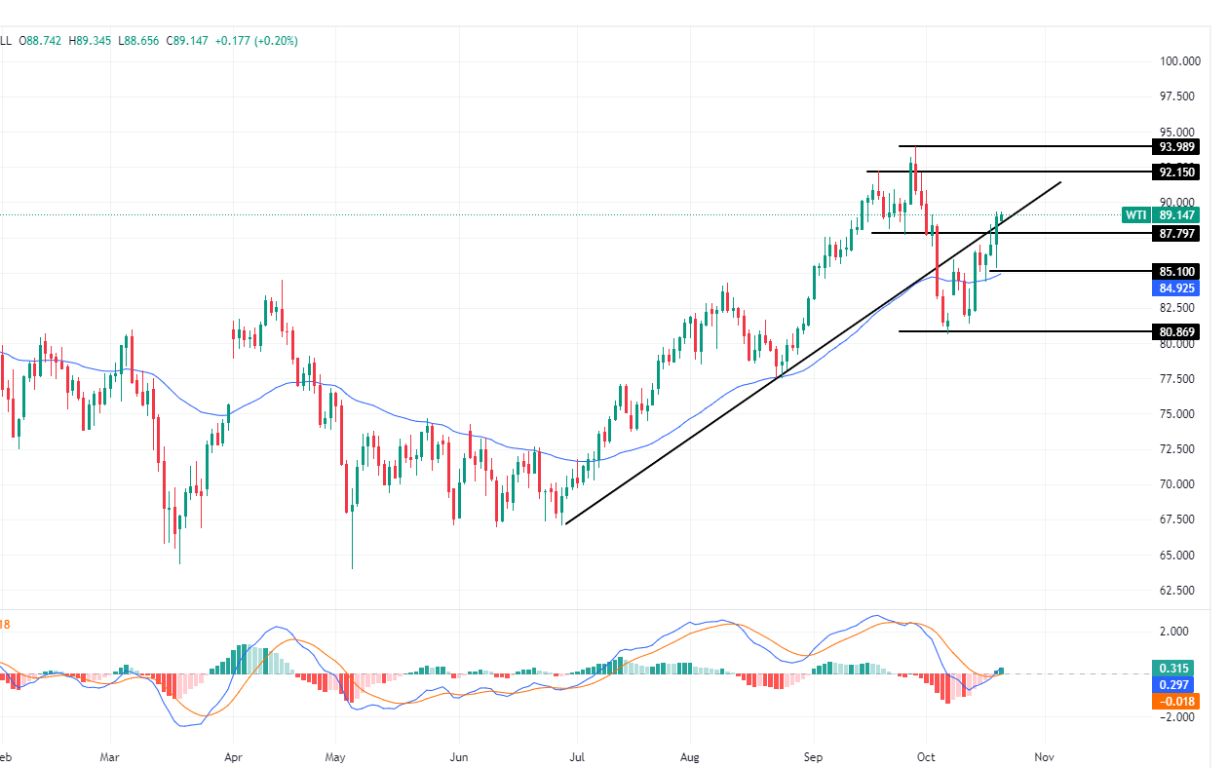 الرسم البياني لسعر النفط على الإطار الزمني لليوم        