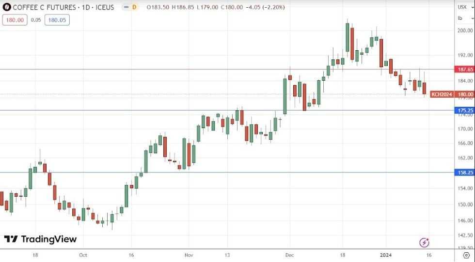 Gráfico de Precios Diarios de los Futuros del Café (ICE) Gráfico de Precios Diarios de los Futuros del Café (ICE)