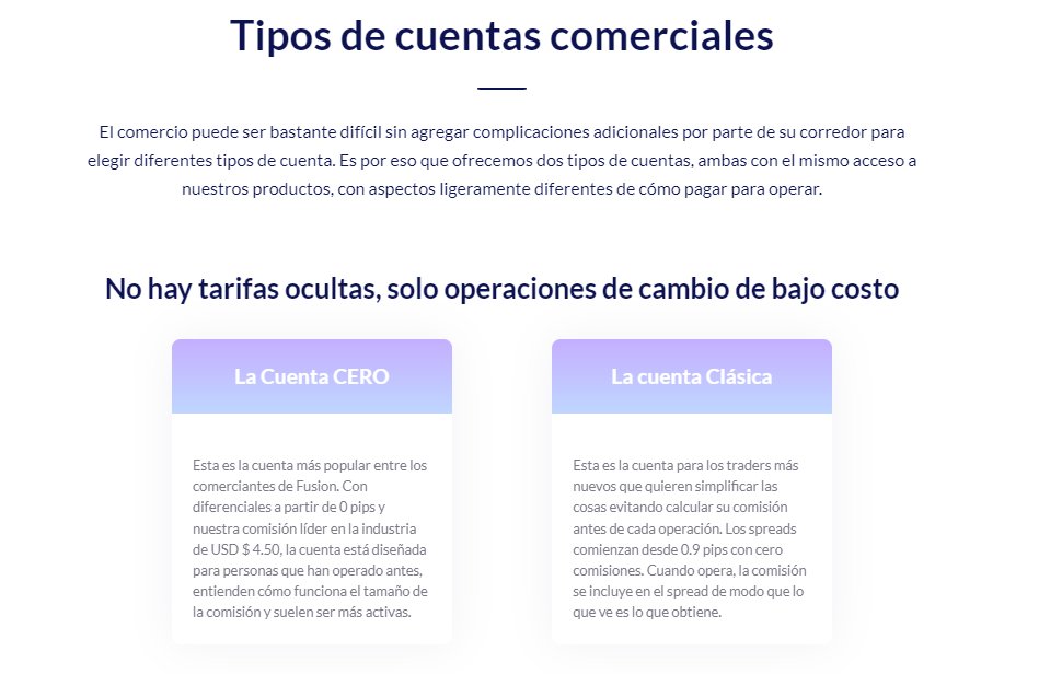 Tipos de cuenta de Fusion Markets