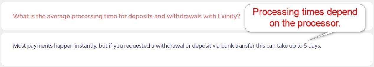 Exinity Processing Times Exinity Processing Times