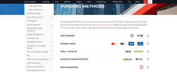 Depositos y Retiros de Dukascopy