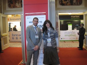 Banc De Binary CEO Oren Laurent with DailyForex.com team member Sari Holtz at the iFXEXPO in Macau, January 23-24, 2012 image