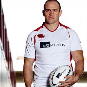 Football Captain Mike Tindall in UFX Markets Uniform.