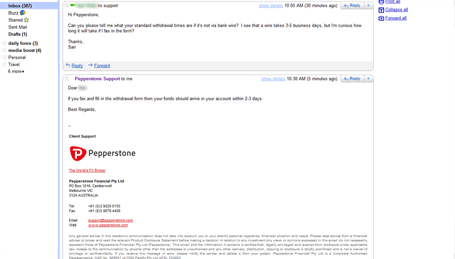 Email from Pepper stone