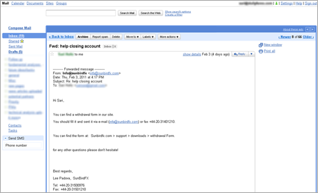 بريد إلكتروني من Sunbird