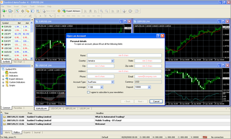 شاشة تهيئة MetaTrader4. 