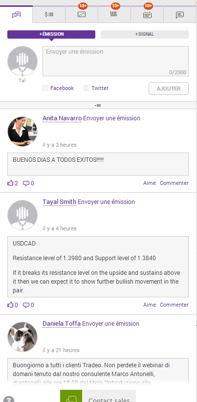 Barre de la Pltateforme Sociale de Tradeo