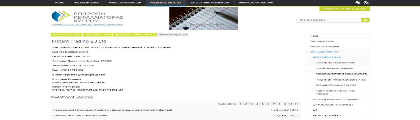 Regulación de InstaForex