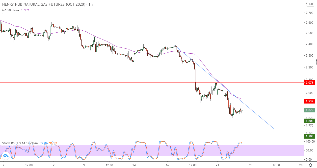 الرسم البياني اليومي للغاز الطبيعي في اطار ساعه