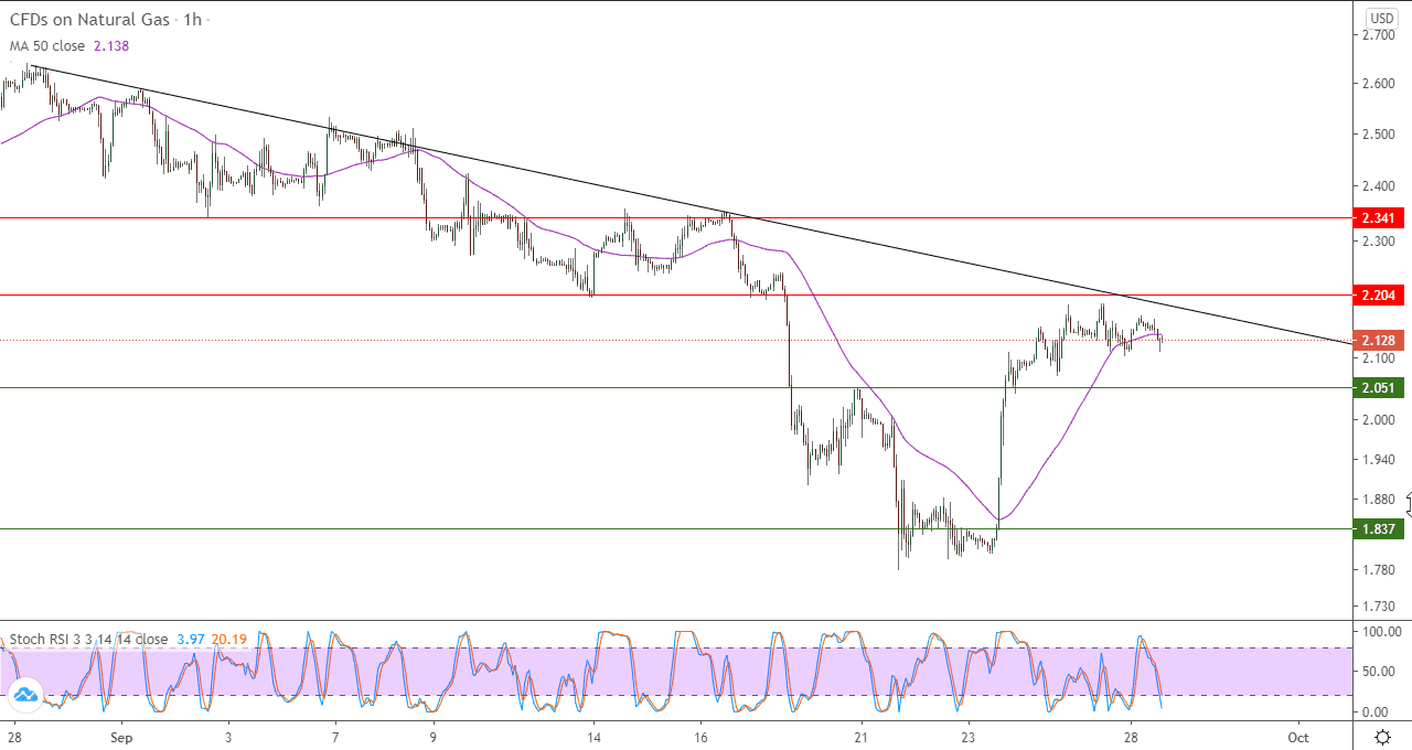 الرسم البياني لأسعار العقود الآجلة للغاز الطبيعي على اطار ساعة الرسم البياني لأسعار العقود الآجلة للغاز الطبيعي على اطار ساعة