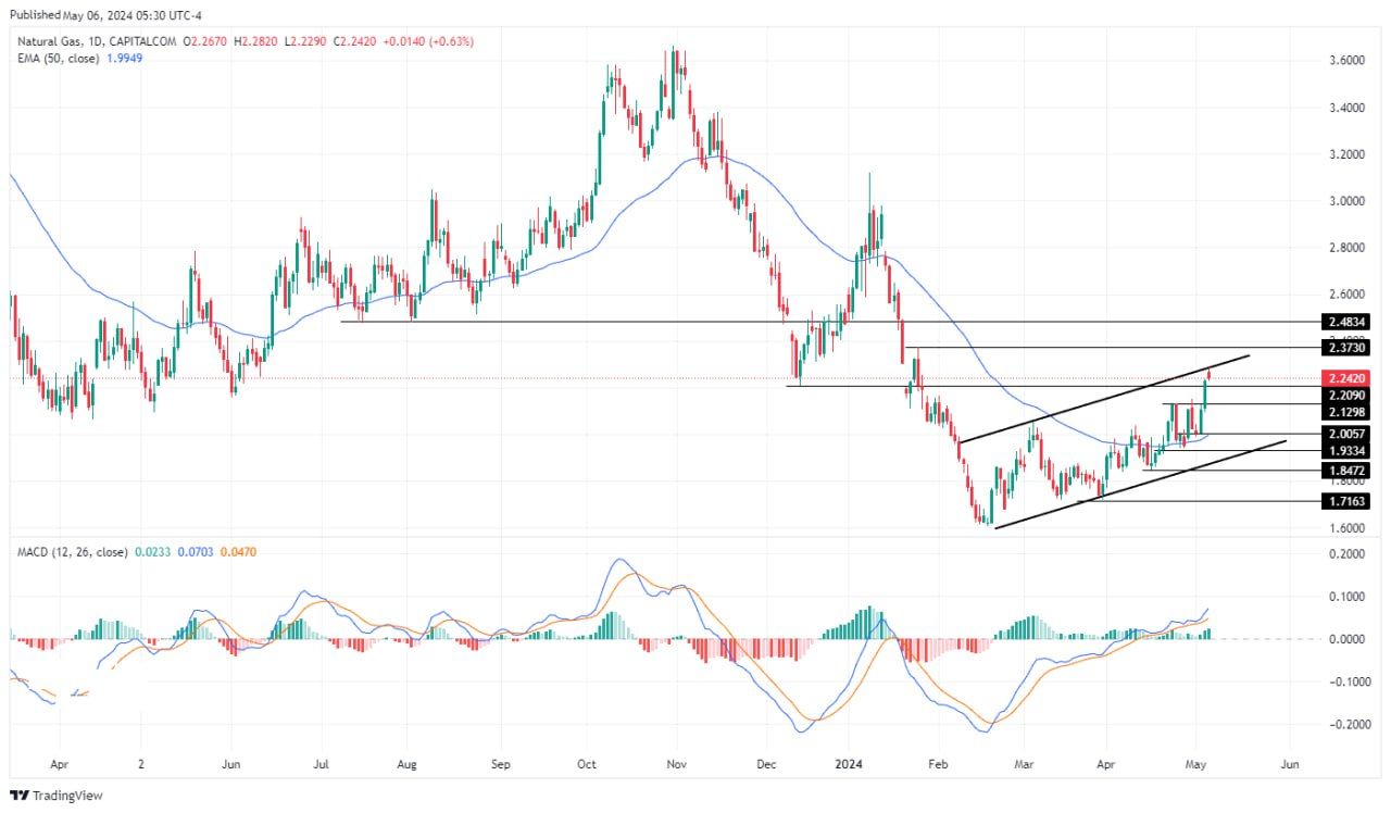 سعر الغاز الطبيعي على الإطار الزمني اليومي سعر الغاز الطبيعي على الإطار الزمني اليومي