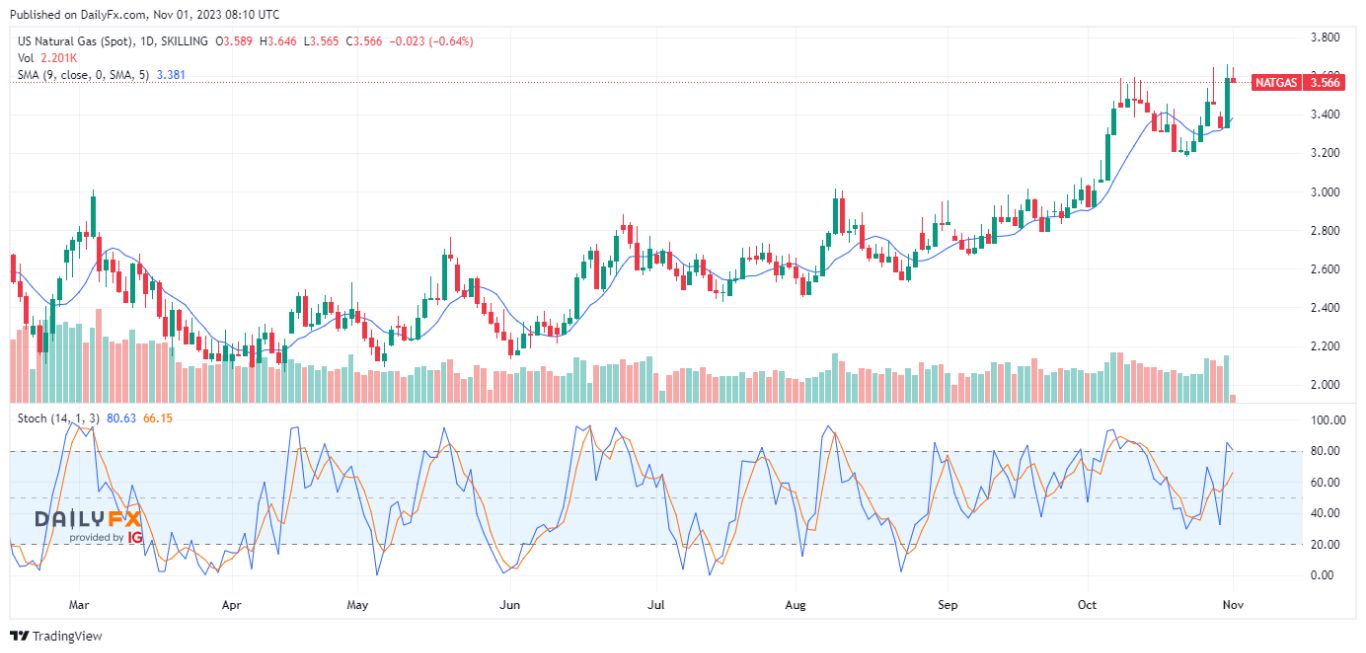 سعر الغاز الطبيعي على الإطار الزمني اليومي