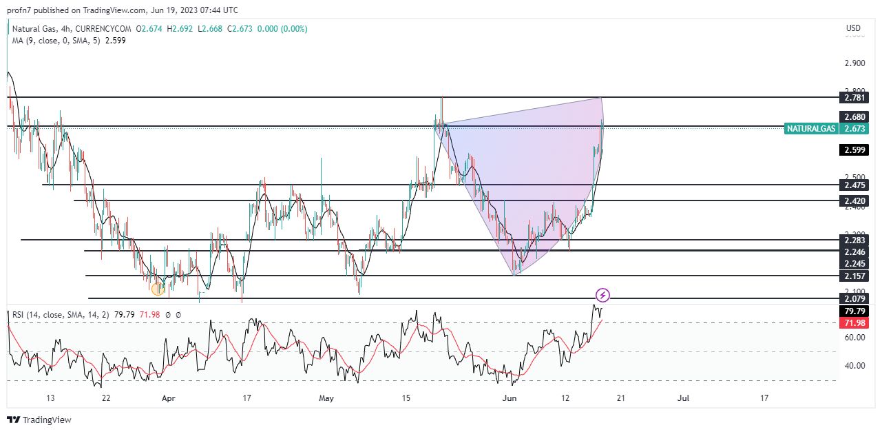 الإطار الزمني لسعر الغاز الطبيعي على مدى 4 ساعات الإطار الزمني لسعر الغاز الطبيعي على مدى 4 ساعات