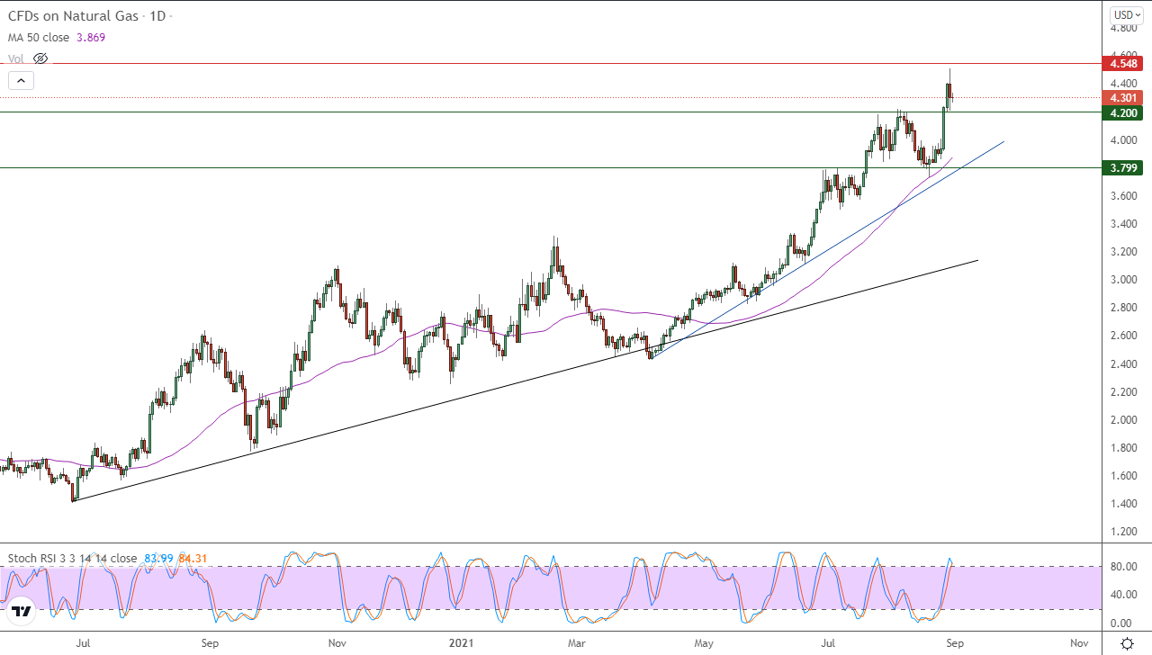 الرسم البياني اليومي للغاز الطبيعي