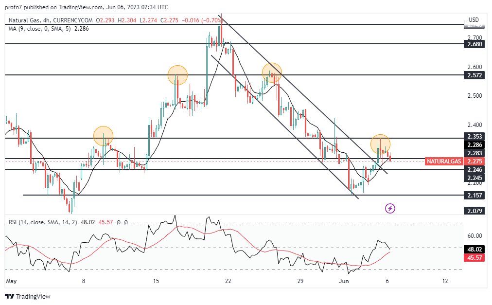 الإطار الزمني لسعر الغاز الطبيعي على مدى 4 ساعات الإطار الزمني لسعر الغاز الطبيعي على مدى 4 ساعات