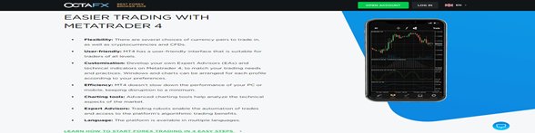 Los traders pueden elegir entre las tres plataformas de trading líderes en el mercado de divisas. La favorita del mercado, MT4, con más de 20.000 indicadores técnicos y asesores electrónicos (EA) personalizados de terceros, muchos de ellos gratuitos, sigue siendo la versión más flexible. MT4 mantiene su posición de liderazgo en el trading automatizado, el sector de mayor crecimiento del sistema financiero. Los traders deben invertir en las actualizaciones necesarias para desbloquear la funcionalidad completa de MT4 y transformarla en una versión competitiva y de vanguardia. Octa también ofrece la plataforma de trading MT5, que sigue siendo la única en la que todos los activos están disponibles para operar. La mejor alternativa 