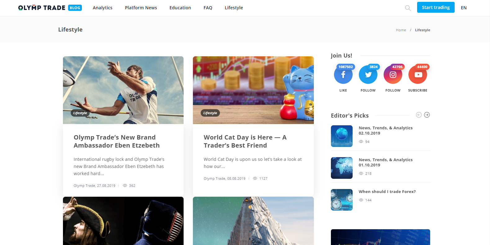 OlympTrade Lifestyle Section