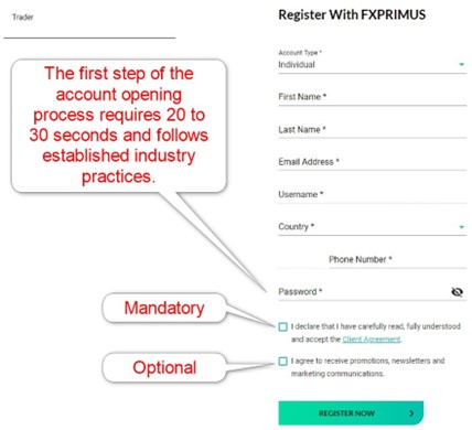 FXPrimus Account Opening Step One FXPrimus Account Opening Step One