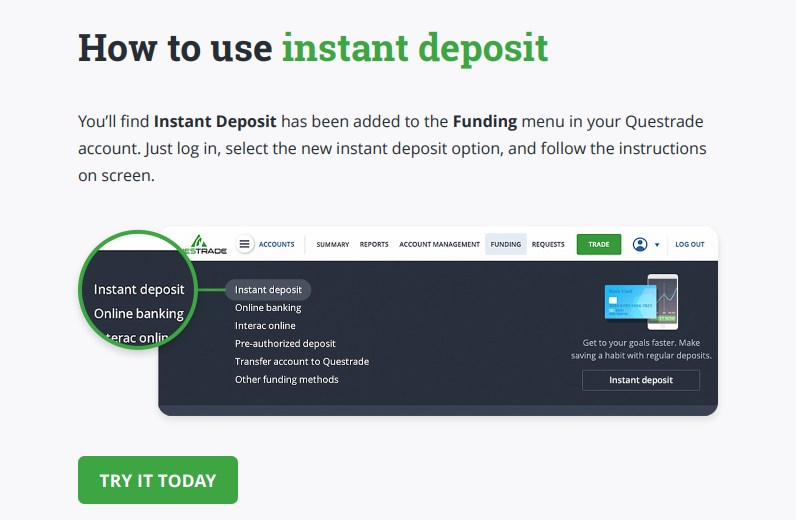 Questrade How to Use Instant Deposit