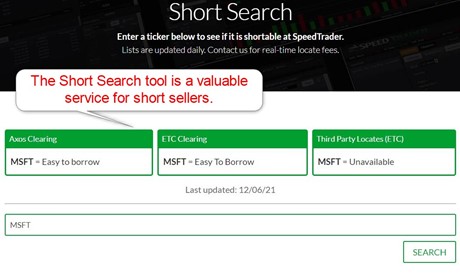 SpeedTrader Short Search Tool SpeedTrader Short Search Tool