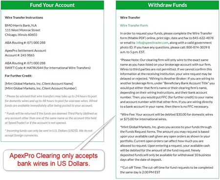 SpeedTrader ApexPro Clearing Deposits SpeedTrader ApexPro Clearing Deposits