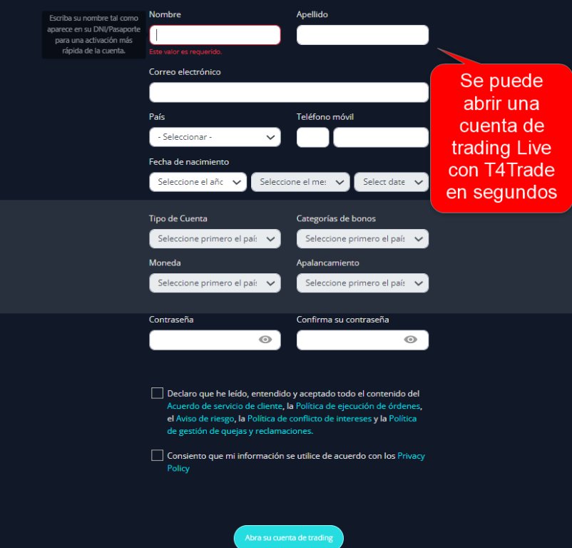 T4Trade – Abrir una Cuenta