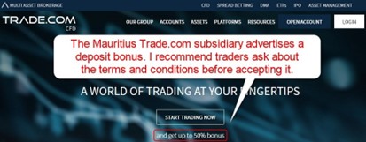 Trade.com 50% Mauritius Deposit Bonus 