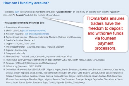 TIOmarkets Deposits and Withdrawals TIOmarkets Deposits and Withdrawals