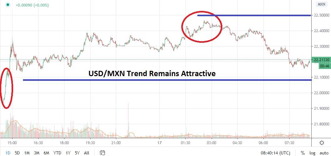 الرسم البياني لزوج الدولار الامريكيالبيزو المكسيكي