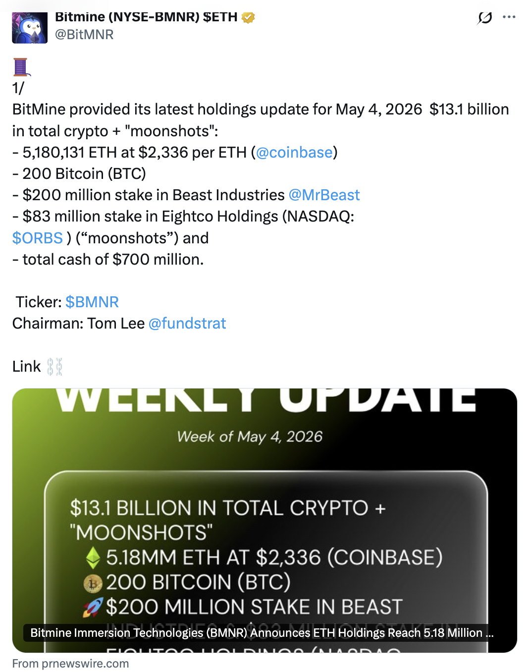 Source: X/Bitmine Source: X/Bitmine
